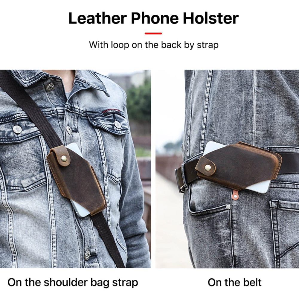 CONTACT&#39;S FAMILY 100% Genuine Leather Men Phone Holster Case for iPhone 14 Pro MAX 13 12 5.4-6.7 inch Cellphone Belt Waist Bag