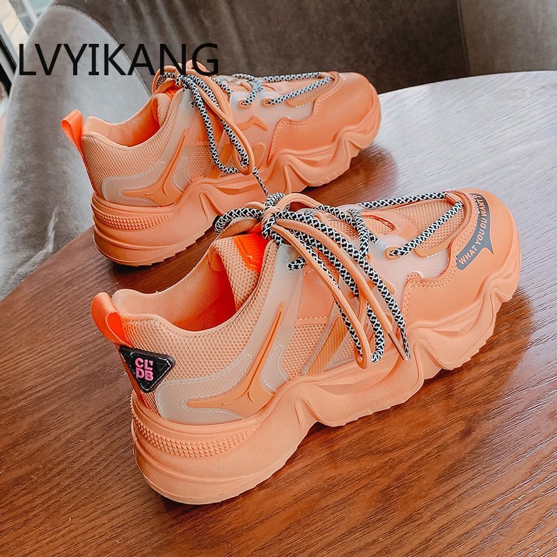 Sneakers Women Platform Casual Shoes Fashion Sneakers Platform Basket Femme Yellow Lace-Up Casual Chunky Shoes 40