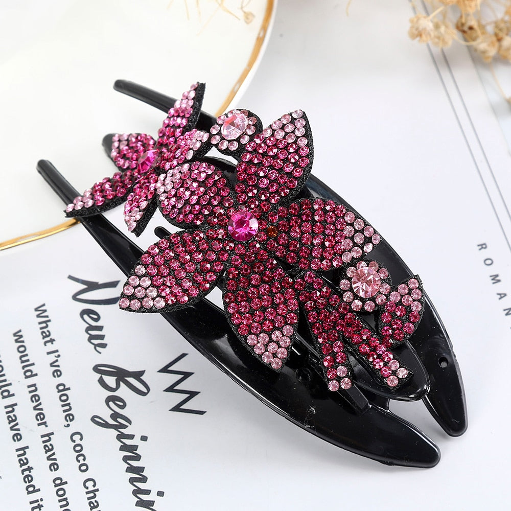 Rhinestone Hairpin Flower Leaf Butterfly Duckbill Hair Claws Retro Hair Clips Accessories For Women Shinning Ponytail Headwear