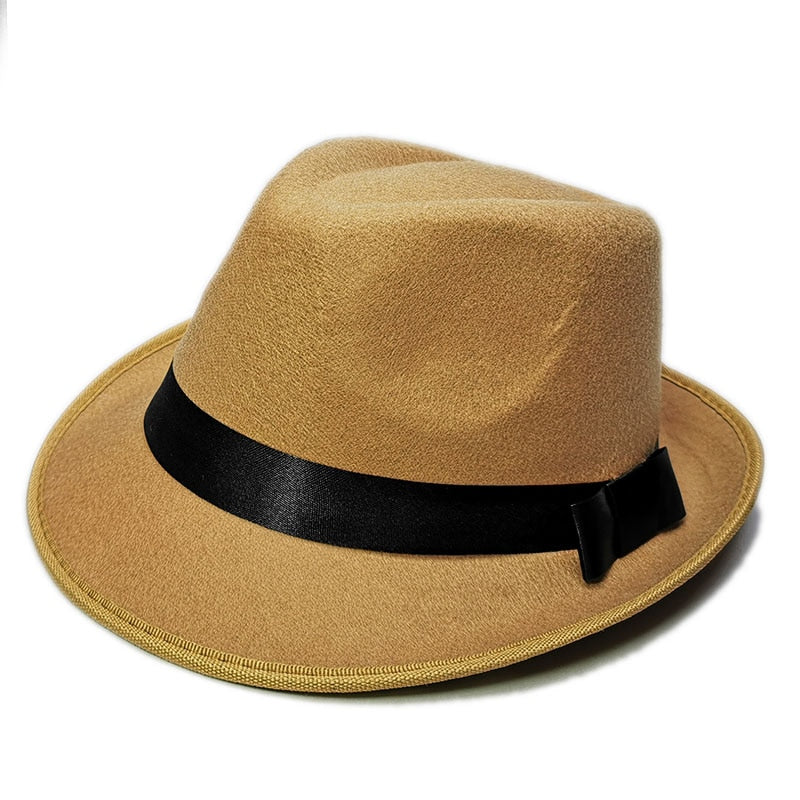 LUCKYLIANJI Retro Hard Felt Women Men Fold Wide Brim Billycock Sag Top Bowler Derby Jazz Fedora Panama Casual Hats (Size:57cm)