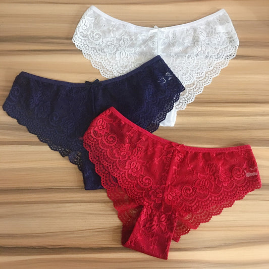 3 Pcs/lot Ladies Lace Underwear Lingerie Cotton Sexy Transparent Panties For Women Briefs See Through Underpants Female Pantys