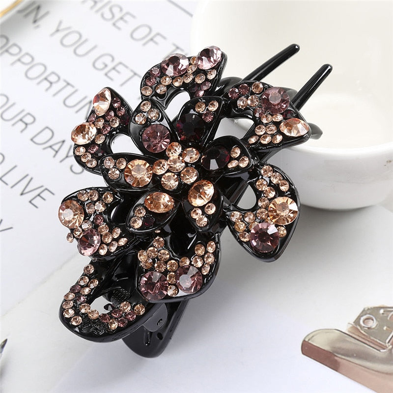 Rhinestone Hairpin Flower Leaf Butterfly Duckbill Hair Claws Retro Hair Clips Accessories For Women Shinning Ponytail Headwear