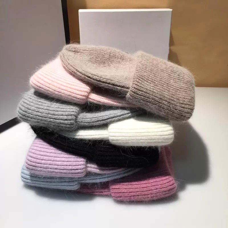 USPOP New Women&#39;s Hats Winter Thick Warm Knitted Hats Solid Color Letter M Soft Rabbit Hair Skullies Beanies