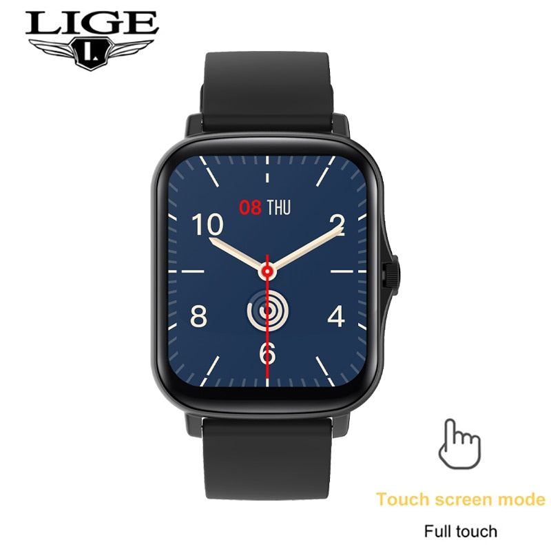 LIGE 2021 New Full touch Female Digital watch waterproof Sports suitable for Android IOS multifunction Electronic watch male+Box