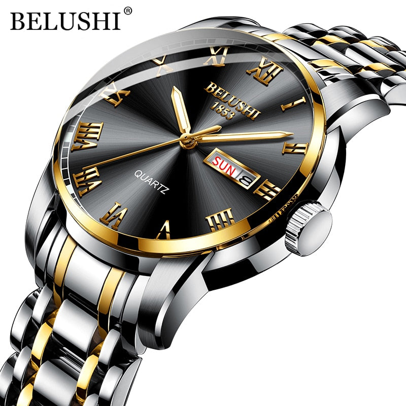 BELUSHI Men's Fashion Business Quartz Wrist Watches Stainless Steel Waterproof Analog Watch Men Calendar Clock 2022 New Watches