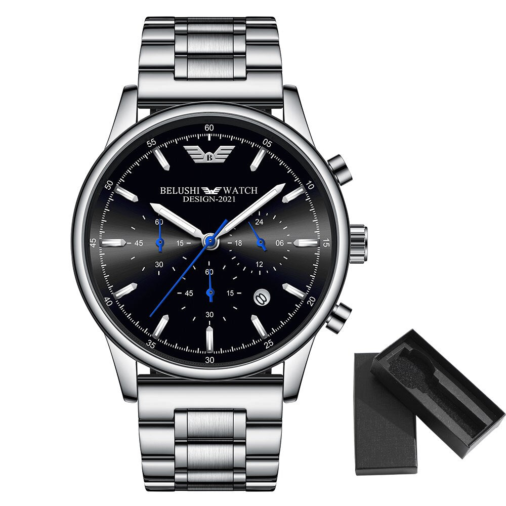 Belushi Men&#39;S Watches Top Brand Luxury Designer 2021 Chronograph Quartz Watches Stainless Steel Military Men Watch Waterproof