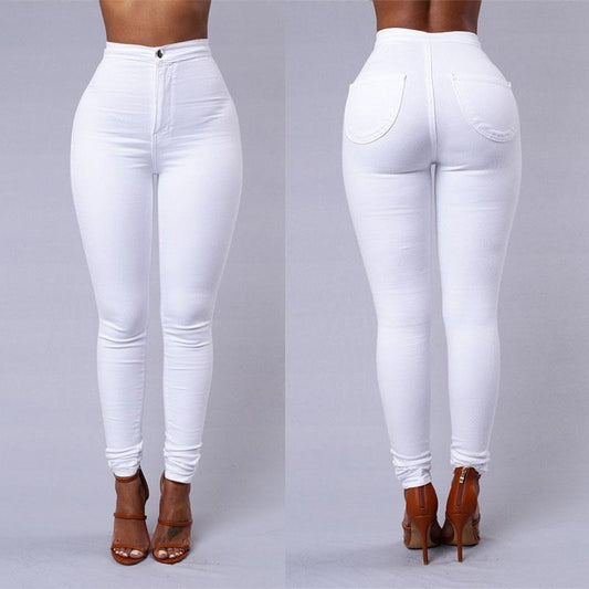 Women Jeans Fashion Solid Leggings Sexy Fitness High Waist Trousers Female White Black Blue Skinny Fashion Clothing