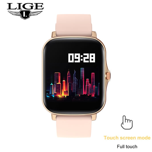 LIGE 2021 New Full touch Female Digital watch waterproof Sports suitable for Android IOS multifunction Electronic watch male+Box