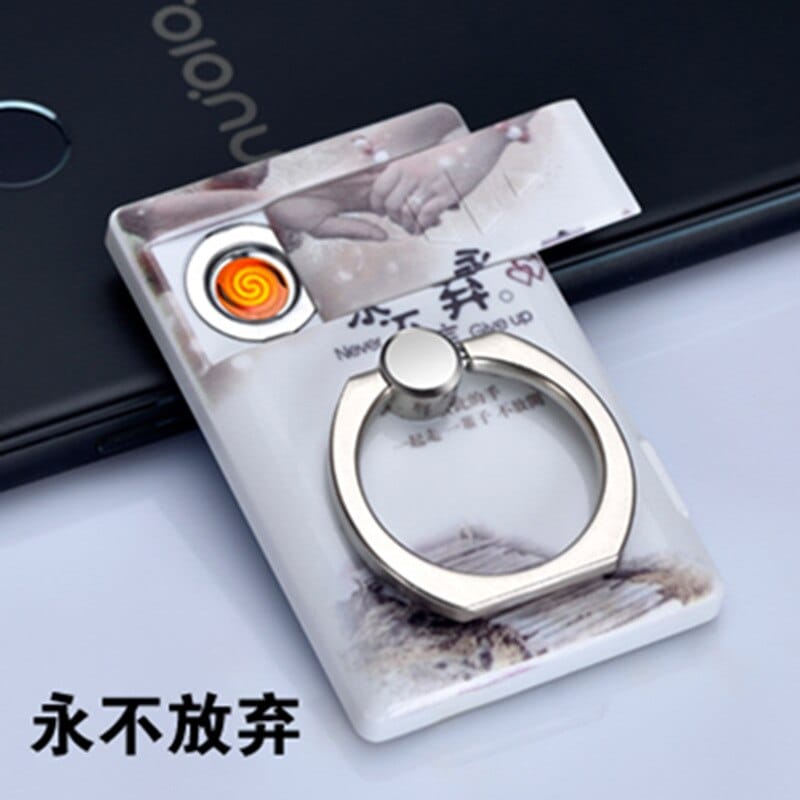 2 IN 1Ring USB Charging Lighter Creative Mobile Phone Holder with Electronic Cigarette Lighter Men Gift  Smoking Accessories