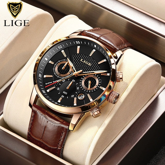 LIGE 2022 Watch Men Fashion Sports Quartz Clocks Mens Watches Top Brand Leather Military Waterproof Date Watch Relogio Masculino