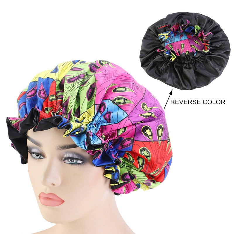 New Extra large Satin Lined Bonnets women African pattern print fabric Ankara bonnets Night Sleep Hat Ladies Turban