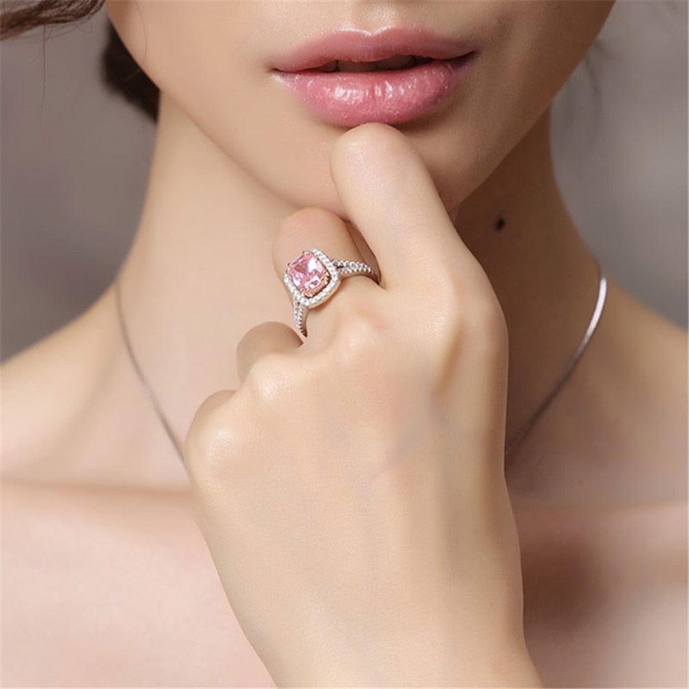 Charms Pink Quartz Wedding Rings Women&#39;s 925 Sterling Silver Jewelry Ring Romantic Gemstone Engagement Anniversary Party Gifts