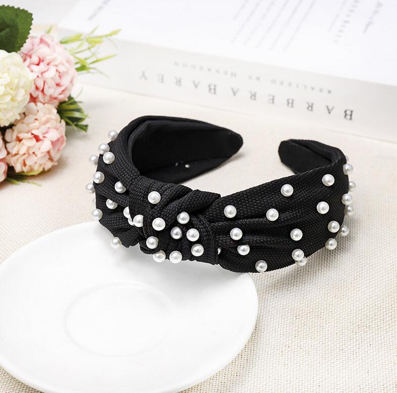 New Fashion Girls Headband Pearls Inlay Solid Hair Band Women High Quality Turban Autumn Headwear Hair Accessories Wholesale