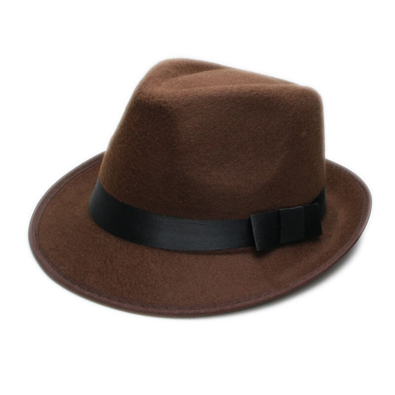 LUCKYLIANJI Retro Hard Felt Women Men Fold Wide Brim Billycock Sag Top Bowler Derby Jazz Fedora Panama Casual Hats (Size:57cm)