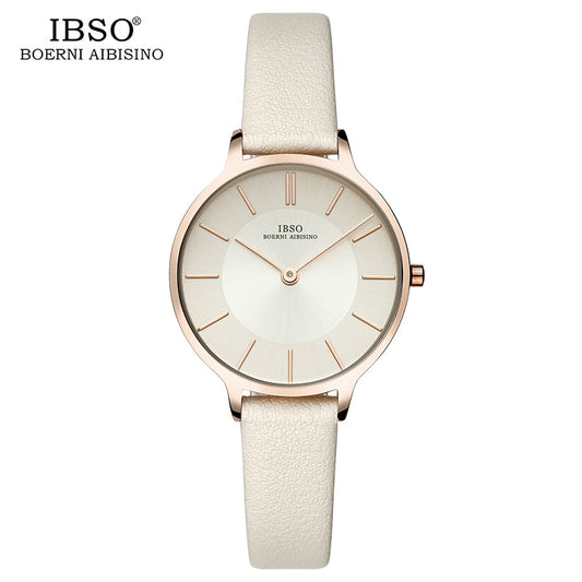 IBSO Brand 8 MM Ultra-Thin Quartz Watch Women Genuine Leather Women Watches Luxury Ladies Watch Montre Femme
