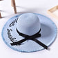 Handmade Weave letter Sun Hats For Women Black Ribbon Lace Up Large Brim Straw Hat Outdoor Beach hat Summer Caps Chapeu Feminino