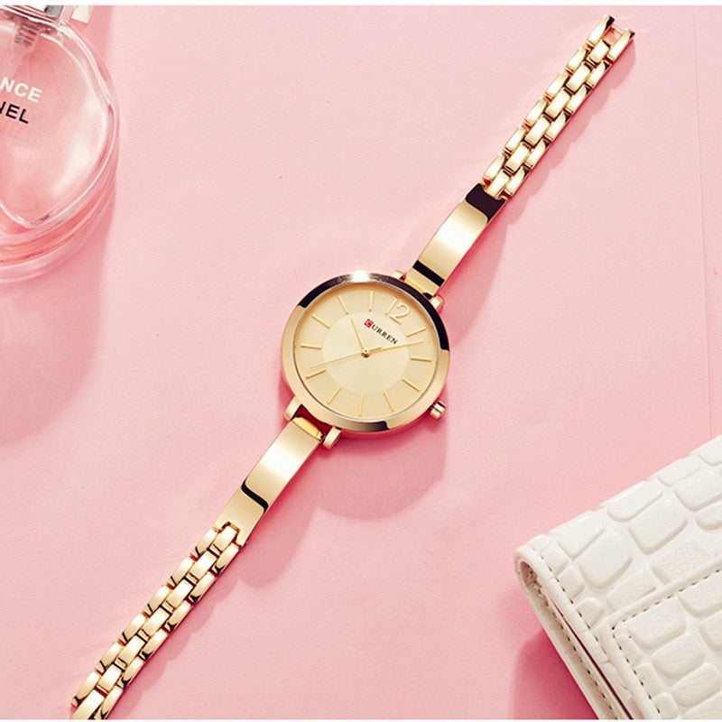 CURREN Fashion Gold Women Watches Stainless Steel Ultra thin Quartz Watch Woman Romantic Clock Women&#39;s Watches Montre Femme