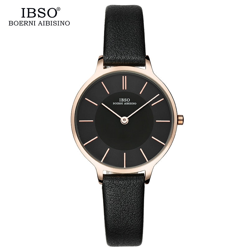 IBSO Brand 8 MM Ultra-Thin Quartz Watch Women Genuine Leather Women Watches Luxury Ladies Watch Montre Femme