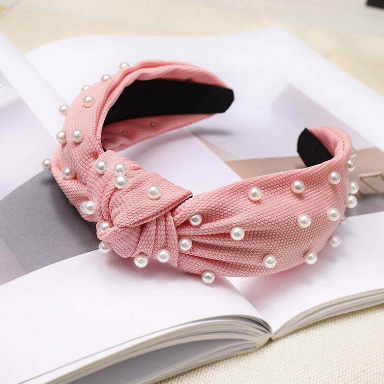 New Fashion Girls Headband Pearls Inlay Solid Hair Band Women High Quality Turban Autumn Headwear Hair Accessories Wholesale