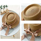 Ymsaid New Summer Sun Hats Women Fashion Girl Straw Hats Ribbon Bow Beach Hat Casual Straw Flat Top Panama Hat Bone Feminino