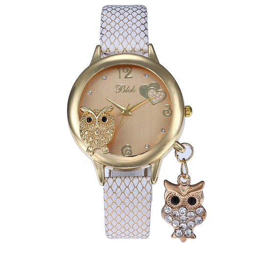 2019 New Fashion Wrist Watches Lady Owl Charm Diamond Watch Women Snakeskin PU Gold Buckle Clock Rhinestone Watch for Women