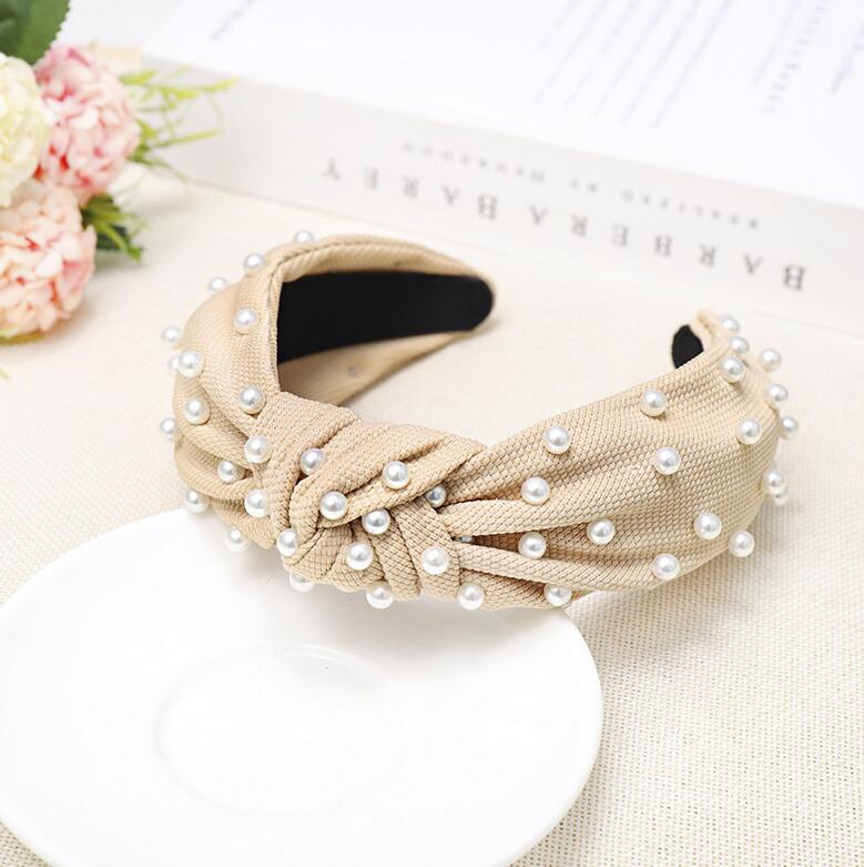 New Fashion Girls Headband Pearls Inlay Solid Hair Band Women High Quality Turban Autumn Headwear Hair Accessories Wholesale