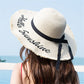 Handmade Weave letter Sun Hats For Women Black Ribbon Lace Up Large Brim Straw Hat Outdoor Beach hat Summer Caps Chapeu Feminino