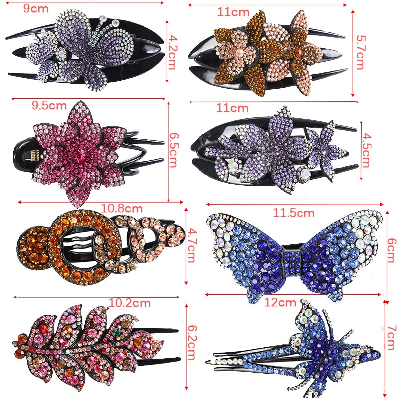 Rhinestone Hairpin Flower Leaf Butterfly Duckbill Hair Claws Retro Hair Clips Accessories For Women Shinning Ponytail Headwear