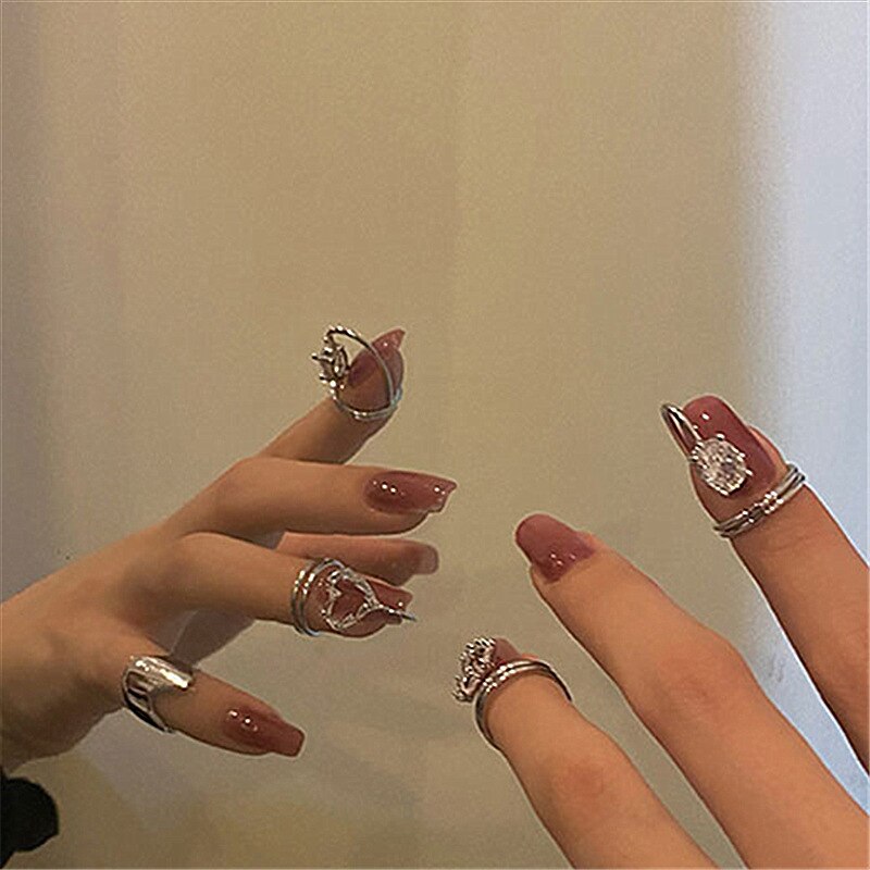 Micro-inlaid Zircon Nail Cover Design Ring for Women Party Jewelry Crystal Nail Ring Joint Ring Female