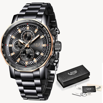 2022 LIGE Men Watches Waterproof Date Brand Clock Large Dial Watch for Men Chronograph Luxury Stainless Steel Quartz Wristwatch