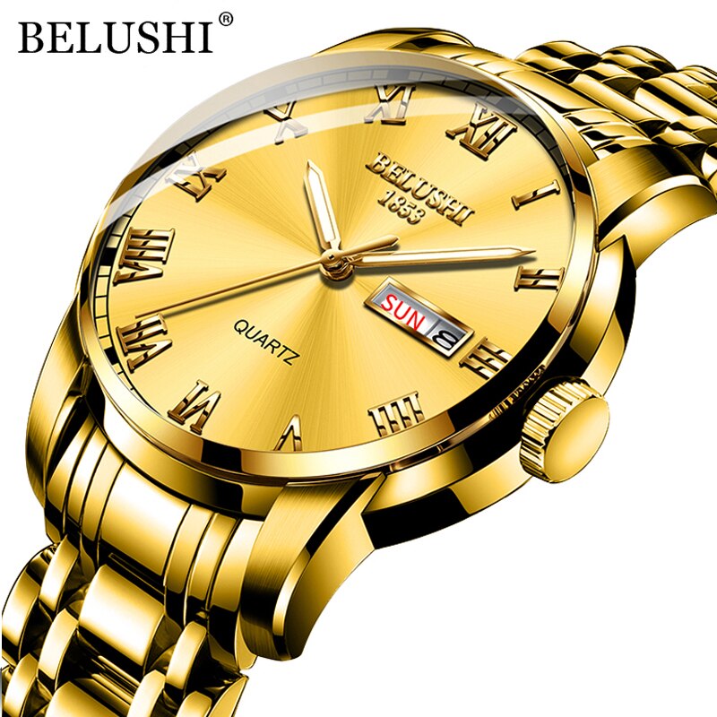 BELUSHI Men's Fashion Business Quartz Wrist Watches Stainless Steel Waterproof Analog Watch Men Calendar Clock 2022 New Watches