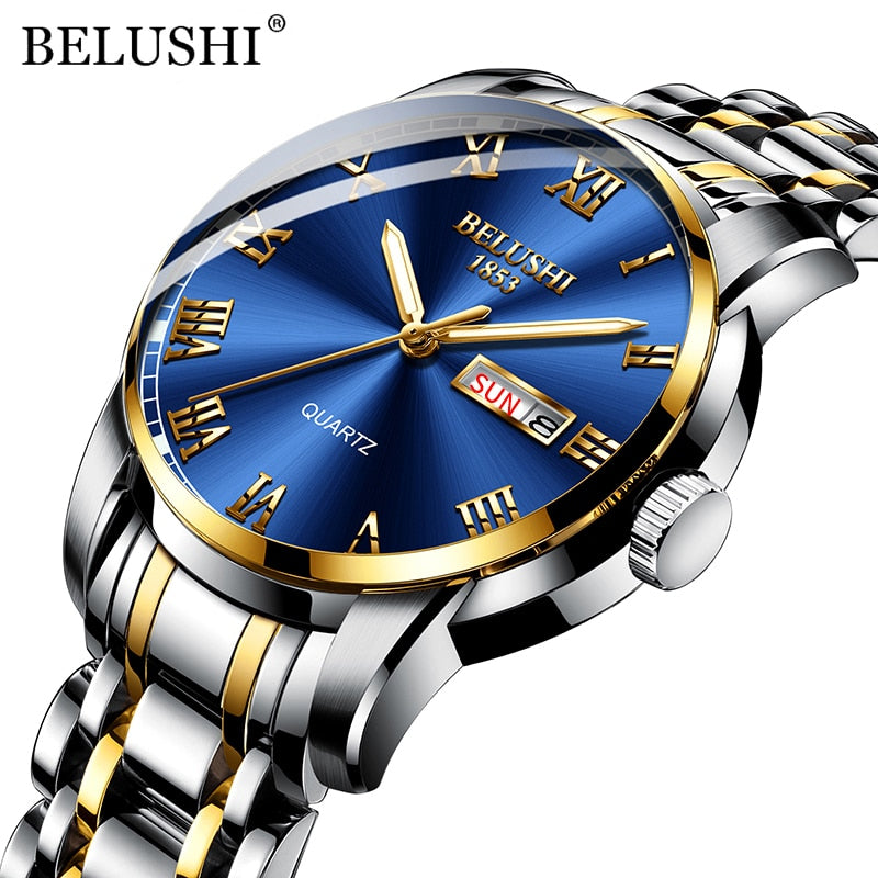 BELUSHI Men's Fashion Business Quartz Wrist Watches Stainless Steel Waterproof Analog Watch Men Calendar Clock 2022 New Watches