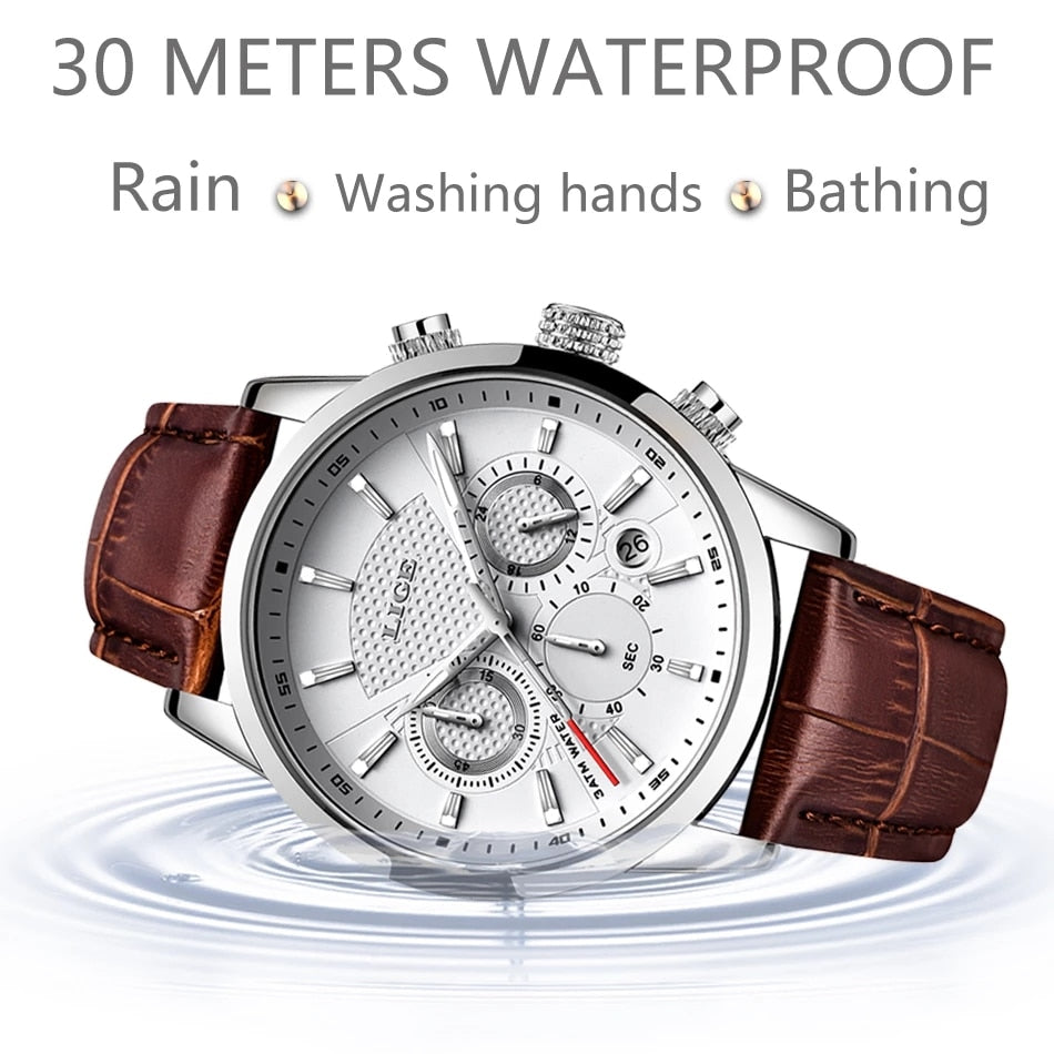 LIGE 2022 Watch Men Fashion Sports Quartz Clocks Mens Watches Top Brand Leather Military Waterproof Date Watch Relogio Masculino