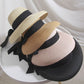 2021 Summer women&#39;s Big Bow Sun Hat Hepburn Style Vintage Design Wide side Straw Hat Solid Color Anti-UV Holiday Beach Hat