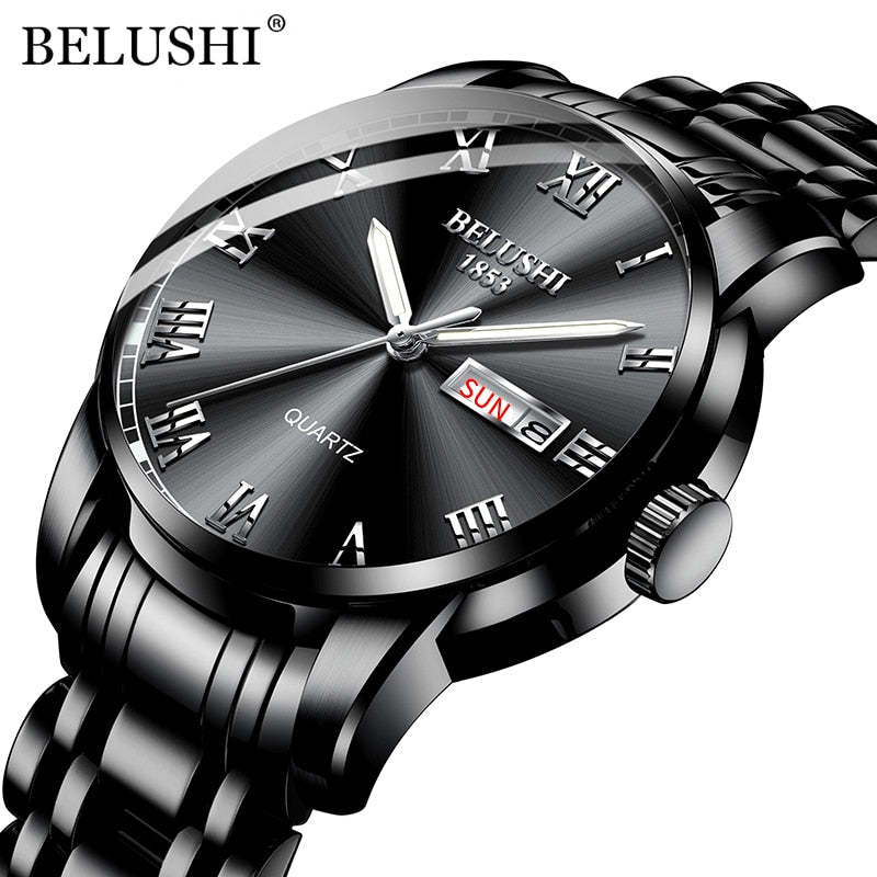 BELUSHI Men's Fashion Business Quartz Wrist Watches Stainless Steel Waterproof Analog Watch Men Calendar Clock 2022 New Watches