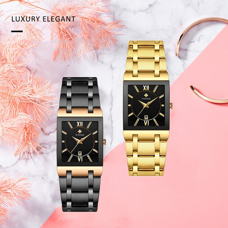 Simple Women Watches Fashion Square Quartz Watch Womens WWOOR Top Brand Luxury Gold Ladies Dress Business Waterproof Wrist Watch