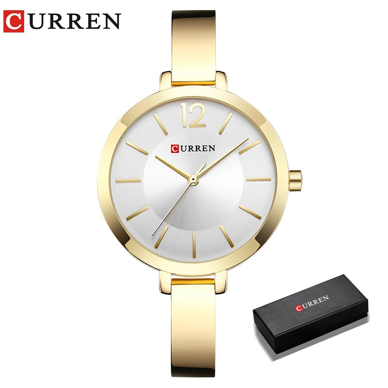 CURREN Fashion Gold Women Watches Stainless Steel Ultra thin Quartz Watch Woman Romantic Clock Women&#39;s Watches Montre Femme