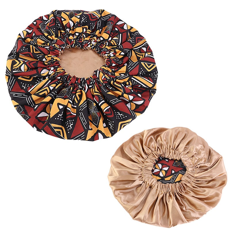 New Extra large Satin Lined Bonnets women African pattern print fabric Ankara bonnets Night Sleep Hat Ladies Turban