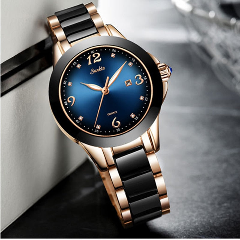 SUNKTA Fashion Women Watches Rose Gold Ladies Bracelet Watches Reloj Mujer 2021New Creative Waterproof Quartz Watches For Women