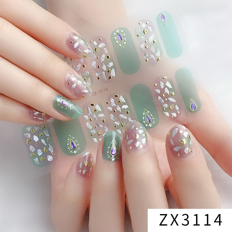 Recuerdame 1pc Flower Nail Sticker New Styles 3D Rhinestones Adhesive Sliders for Women Nails Art Decal Manicure Drop Ship