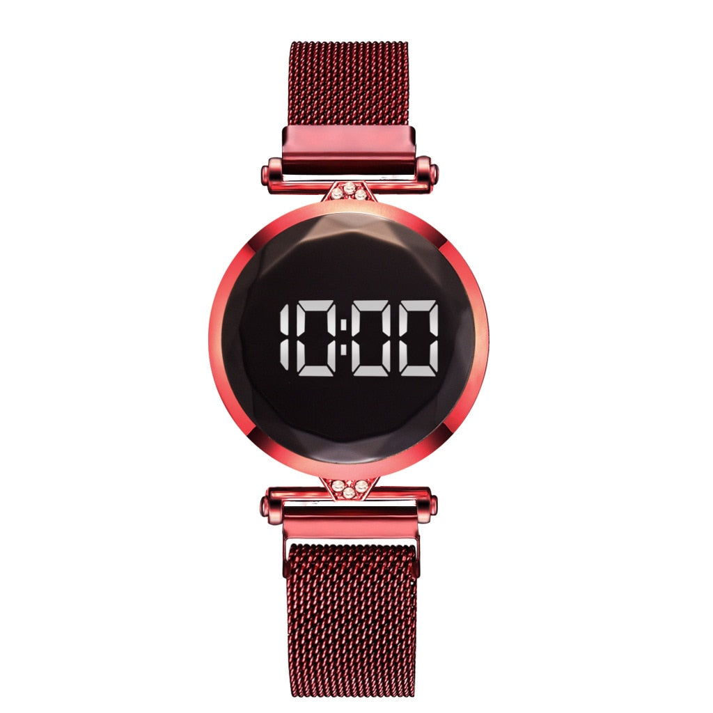 New Ladies Watch Women Touch Screen LED Watches Rose Gold Magnetic Mesh Belt Electronic Clock Digital Wristwatches Leisure watch