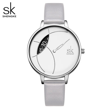 Shengke Creative Watch For Women Black Leather Dress Women&#39;s Watch Original Brand Quartz Wrist Watches Creative Reloj Mujer