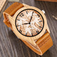 Imitation Bamboo Watch Unisex Genuine Leather Wooden Horse Quartz Wristwatch Minimalist Men Women Male Female Couple Wood Clock