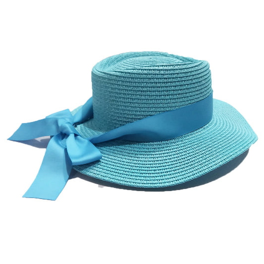 Ymsaid New Summer Sun Hats Women Fashion Girl Straw Hats Ribbon Bow Beach Hat Casual Straw Flat Top Panama Hat Bone Feminino