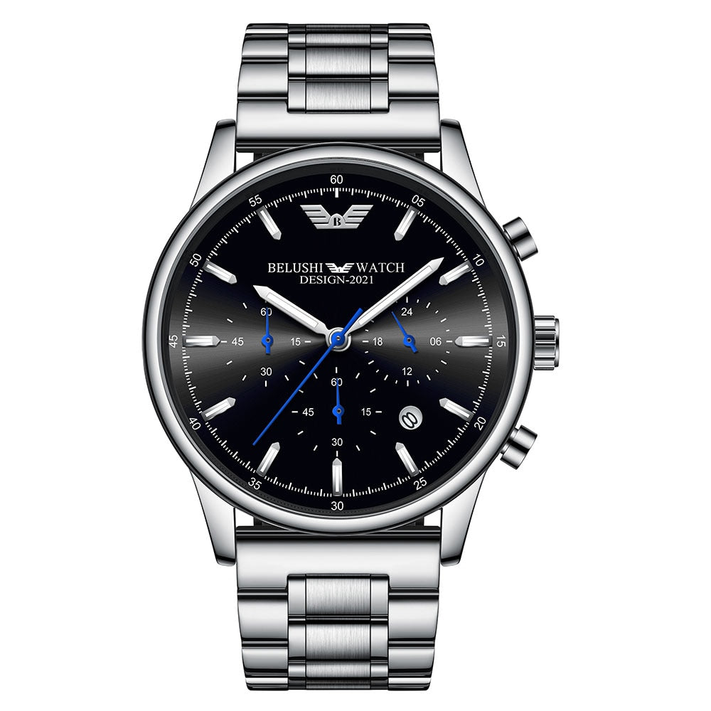 Belushi Men&#39;S Watches Top Brand Luxury Designer 2021 Chronograph Quartz Watches Stainless Steel Military Men Watch Waterproof