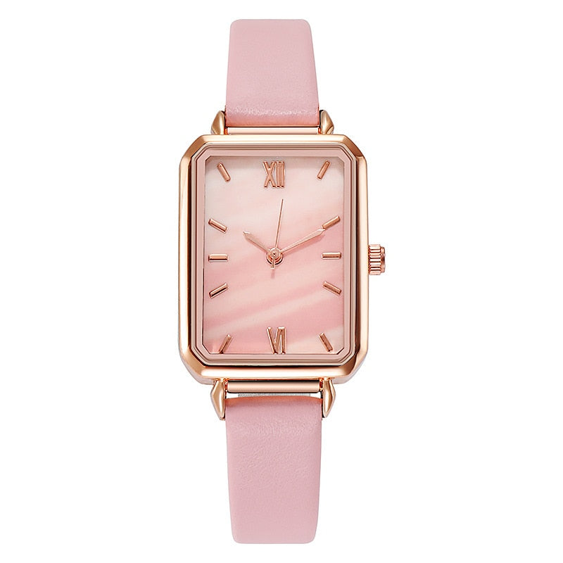 Fashionable casual vintage Roman Quartz Feminine Leather Watch Sky Fantasy Style minimalist bracelet watch Lucky five-leaf grass