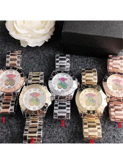 Stainless Steel Bracelet Watch with Rainbow Bear design for Ladies, Fashion bracelet with Bear Design, Rose Gold 2023