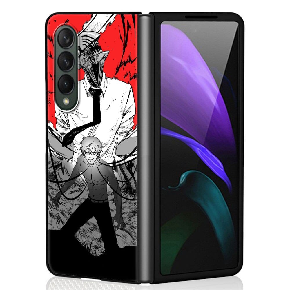 Anime Chainsaw Man Case for Samsung Z Fold3 Fold4 5G Phone Cover 6.7 Inches for Galaxy ZFold 3 Fold 4 Black Hard Capas