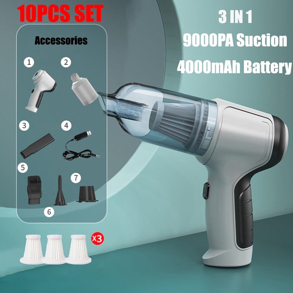 9000Pa 3 in 1 Car Wireless Vacuum Cleaner 120W Blowable Cordless Handheld Auto Vacuum Home &amp; Car Dual Use Mini Vacuum Cleaner