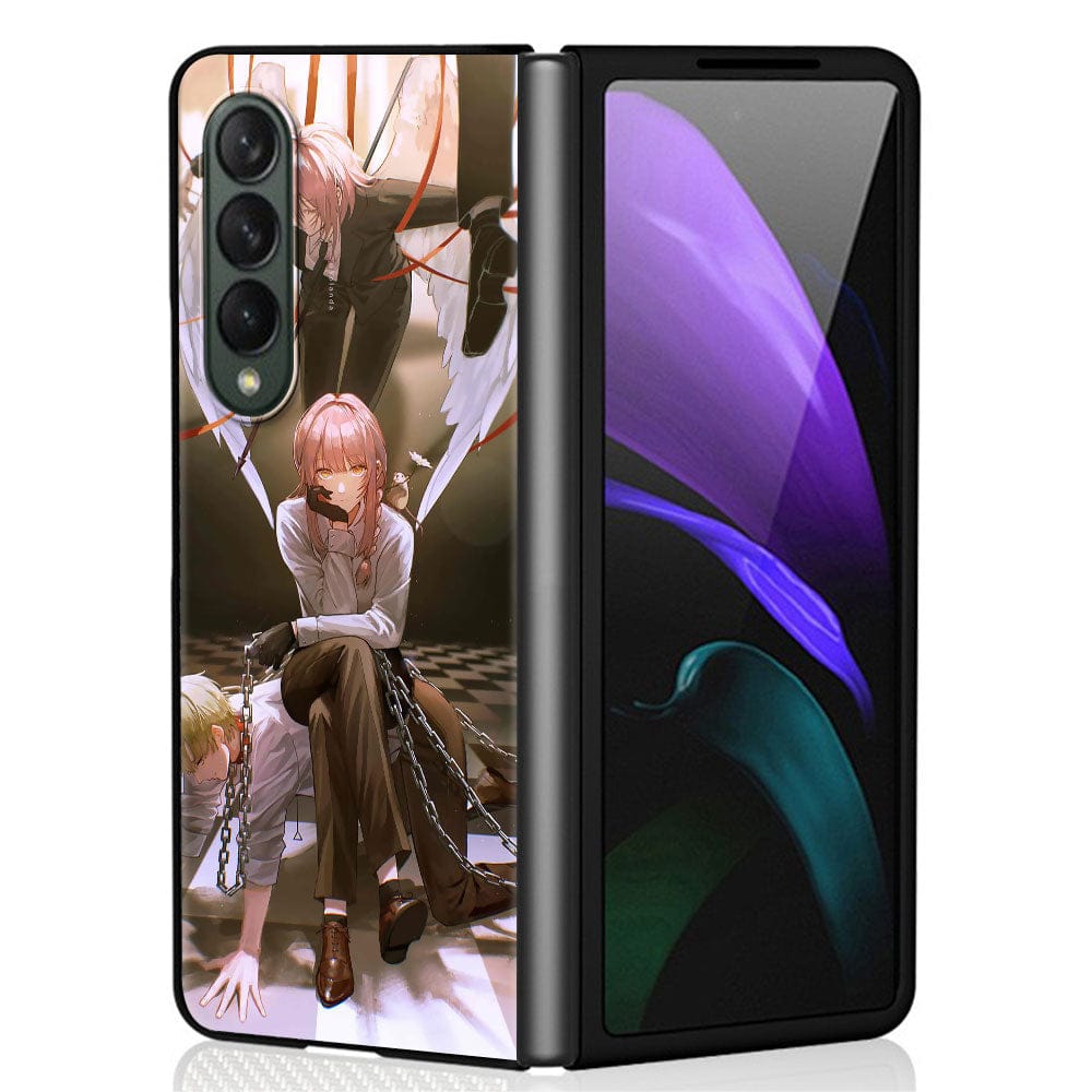 Anime Chainsaw Man Case for Samsung Z Fold3 Fold4 5G Phone Cover 6.7 Inches for Galaxy ZFold 3 Fold 4 Black Hard Capas